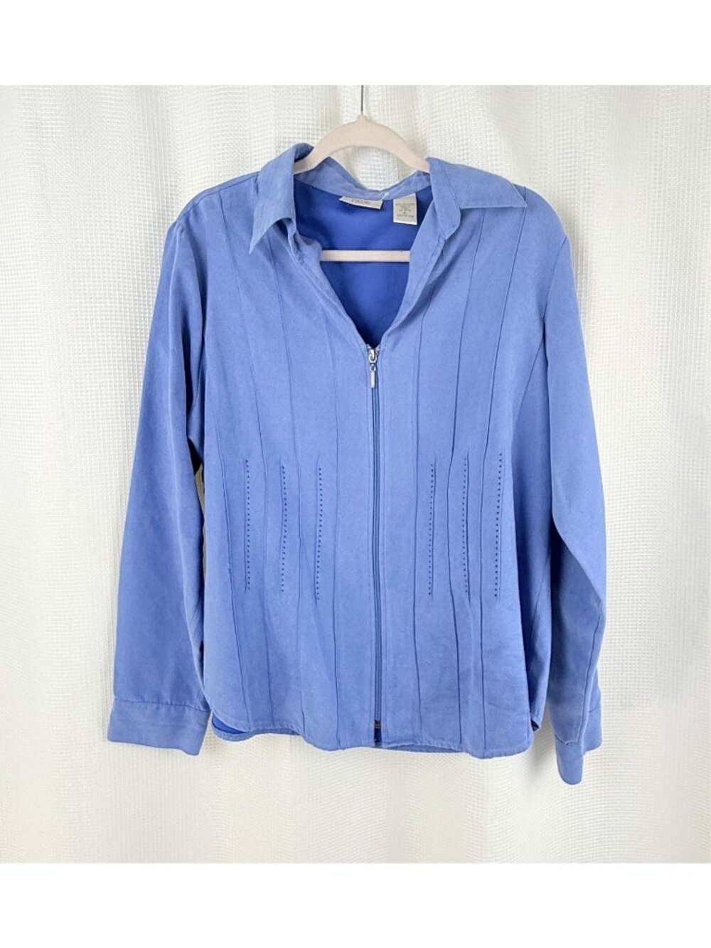 Baxter & Wells Womens Faux Suede Zip Up Pintuck Shirt Size XL Blue Long Sleeve